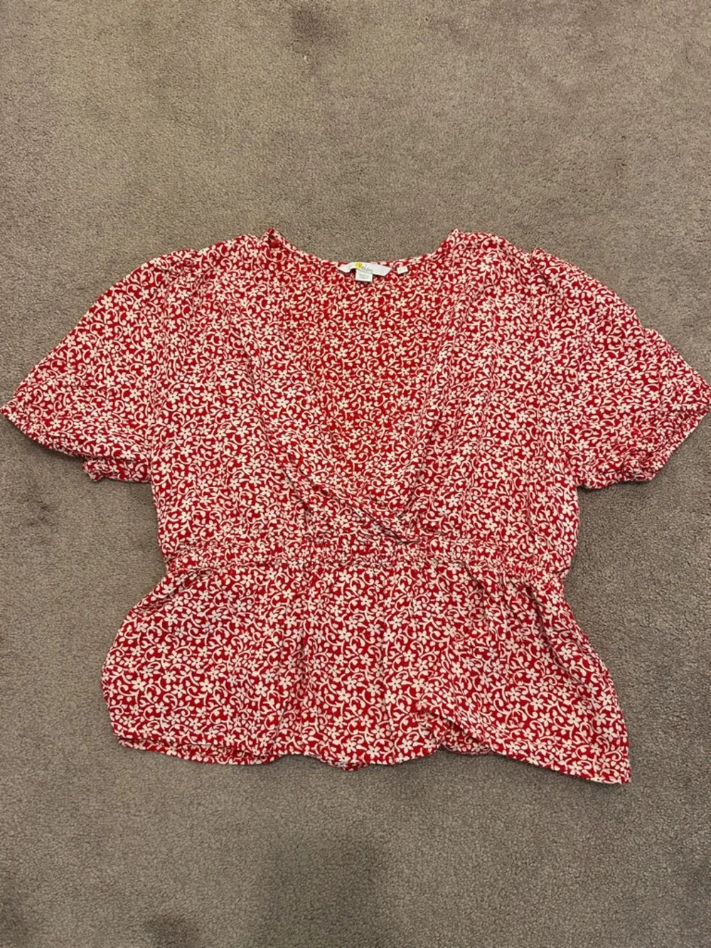 Boden Red and White Printed Peplum Blouse